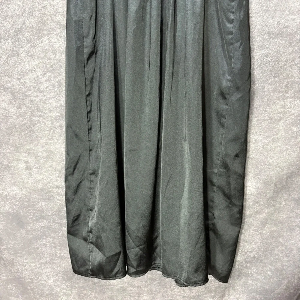 Abercrombie Fitch Black Satin Button Front Midi Slip Dress Size L Smocked Back